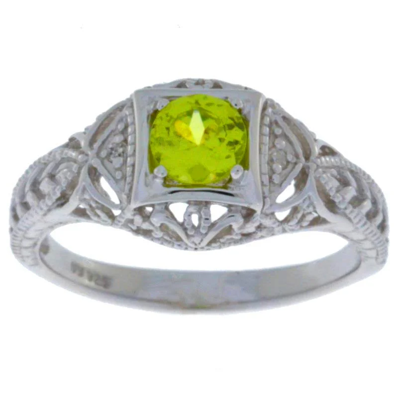 Rose Gold Engagement Ring-0.50 Ct Peridot & Diamond Round Ring .925 Sterling Silver