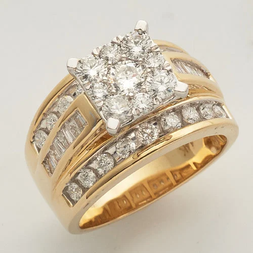 Luxury Gold Ring-14KY 2.05CTW DIAMOND SQUARE HEAD CLUSTER