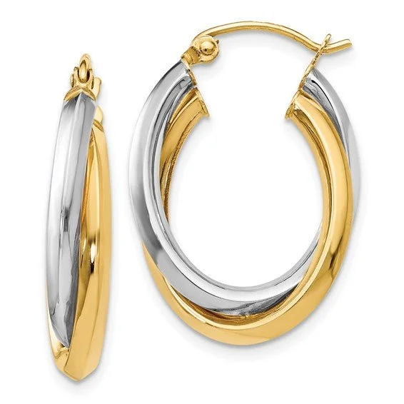 Vintage Earrings for Women-14K TT Gold Double Oval Hoop Earrings 2.9grms