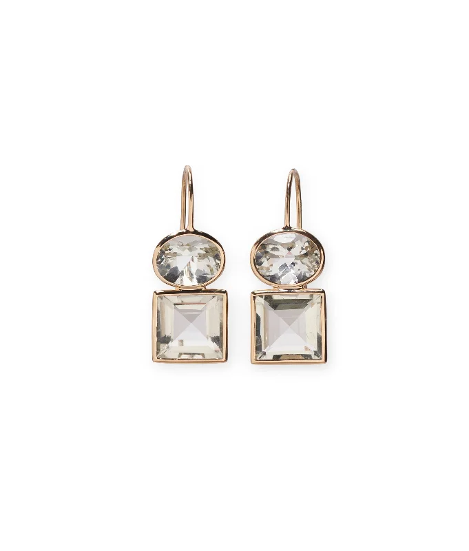 Statement Earrings for Evening-14k Gold Duo Earrings in Green Amethyst