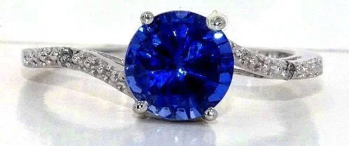 Vintage Engagement Ring Set-1.5 Ct Created Blue Sapphire & Diamond Round Ring .925 Sterling Silver Rhodium Finish