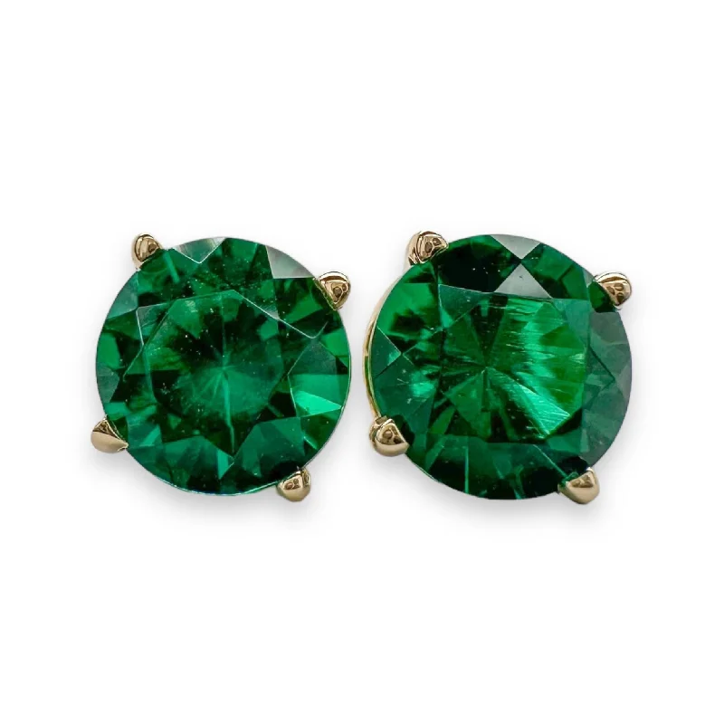 Funky Earrings for Teens-14K Y Gold 1.38cttw 6mm Lab-Created Emerald Earrings