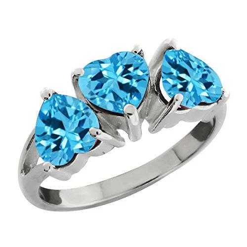 Classic Wedding Band with Diamonds-3 Ct Blue Topaz Heart Ring .925 Sterling Silver Rhodium Finish