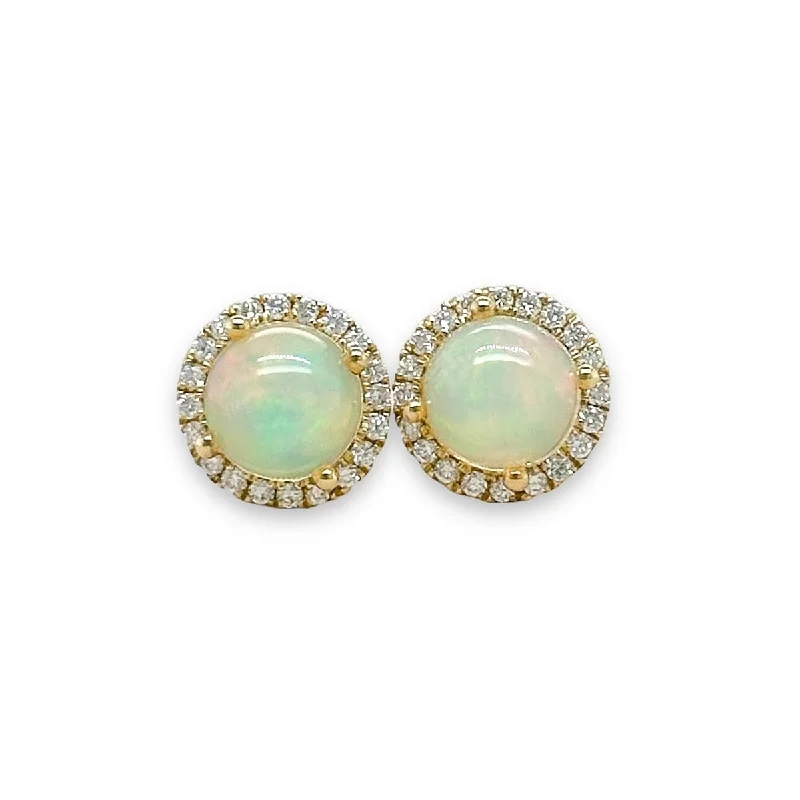 Statement Earrings for Evening-14K Y Gold 0.24ctw G/SI1-2 Diamond and 2.38ctw Opal Halo Stud Earrings