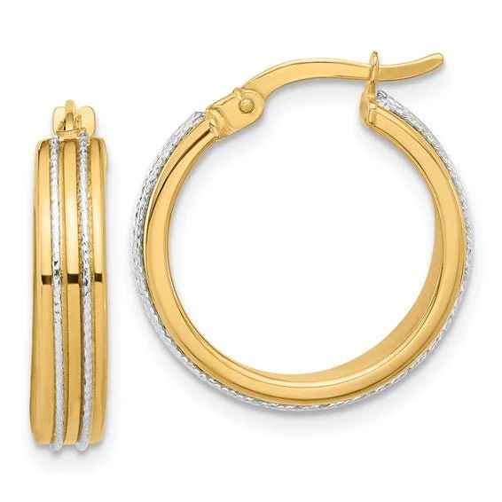 Beaded Dangle Earrings-14K TT Gold Polished Dia Cut  Hoop Earrings