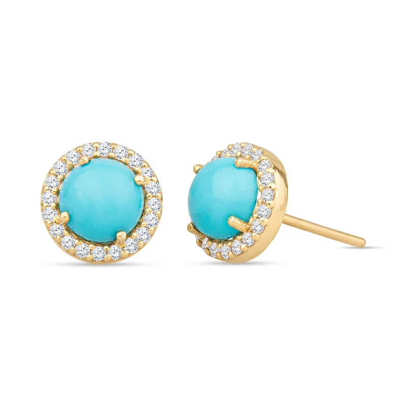 Round Hoop Earrings-Reed 14K Gold Turquoise Stud Earrings with White Diamonds