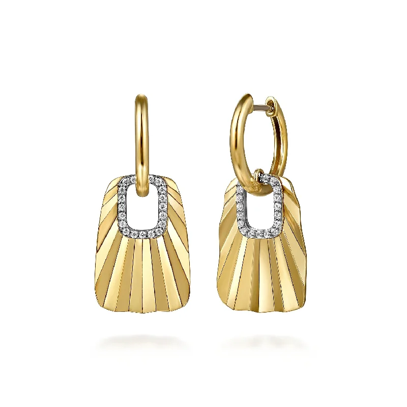 Affordable Gold Earrings-14K Yellow Gold Diamond Huggie Drop Earrings