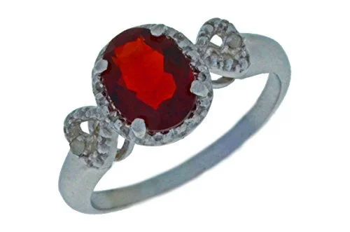 Stunning Gold Ring for Women-2 Ct Garnet & Diamond Oval Heart Ring .925 Sterling Silver Rhodium Finish