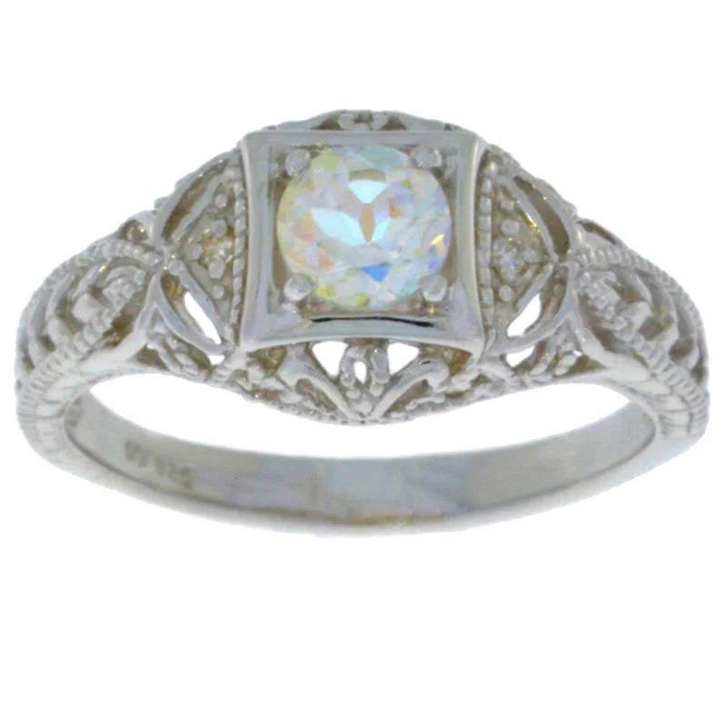 Unique Diamond Ring-0.50 Ct Mercury Mist Mystic Topaz & Diamond Round Ring .925 Sterling Silver