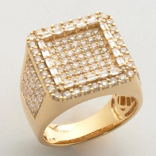 Vintage Gold Ring-14KY 3.00CTW DIAMOND SQUARE FACE MENS RING