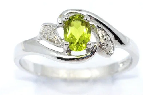 Custom Gold Ring-0.50 Ct Peridot & Diamond Oval Ring .925 Sterling Silver Rhodium Finish