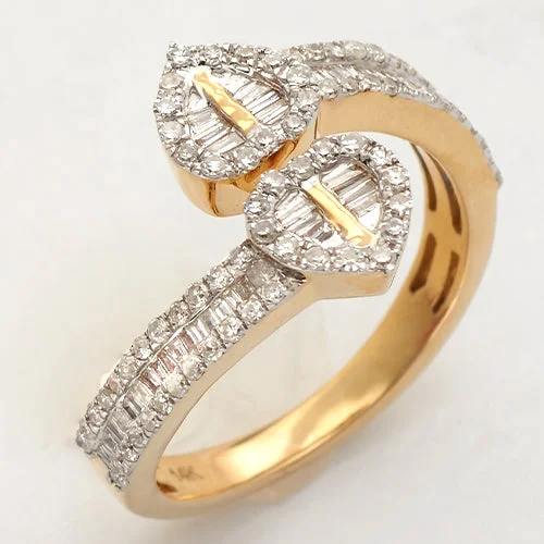 Wedding Ring for Bride-14KY 0.70CTW DIAMOND BAGUETTE & ROUND CUT CUFF