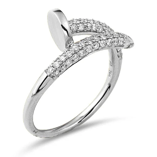 Wedding Band with Diamonds-14KW 0.50CTW DIAMOND DESIGNER NAIL RING