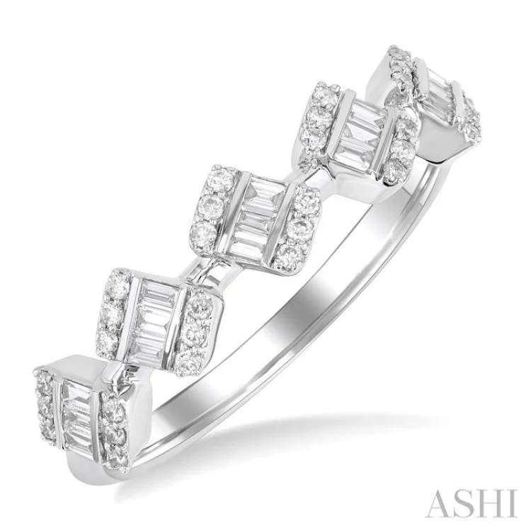 Designer Wedding Ring Set-1/3 ctw Cushion Shape 5-Mount Fusion Baguette and Round Cut Diamond Fashion Ring in 14K White Gold