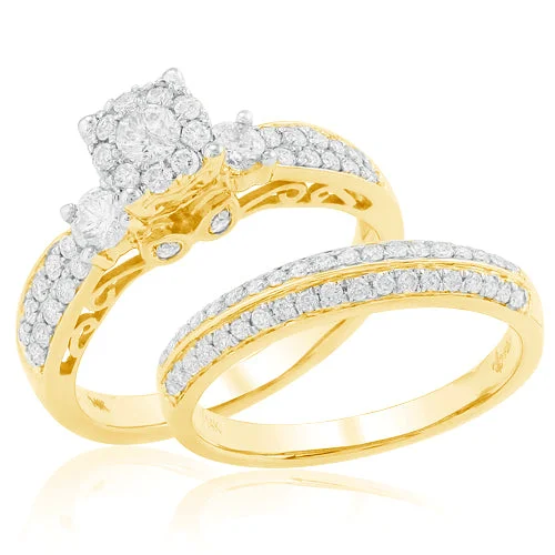 Diamond Ring for Wedding Day-14KY 1.00CTW FLEUR BRIDAL SET