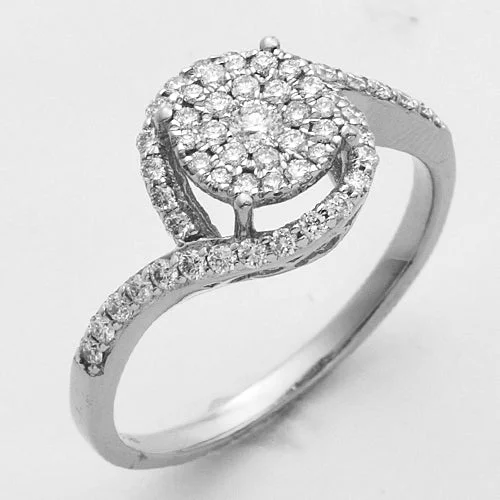 Birthstone Wedding Ring-14KW 0.50CTW LUNA CLUSTER DIAMOND RING WITH HALO