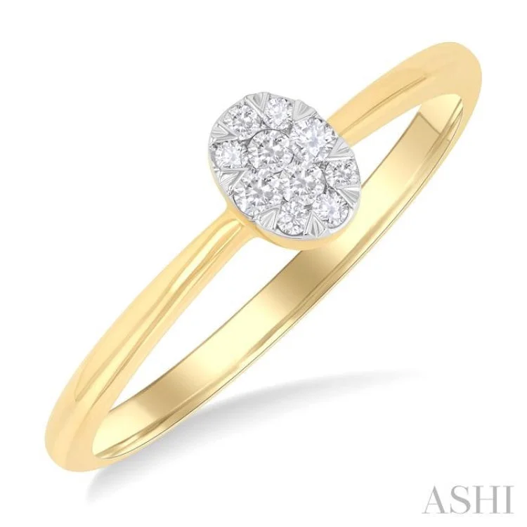 Men's Gold Wedding Ring-1/10 ctw Lovebright Petite Oval Shape Round Cut Diamond Fashion Ring in 10K Yellow Gold