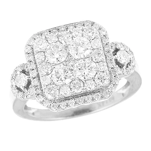 Solitaire Diamond Ring-14KW 1.50CTW DIAMOND SQUARE CLUSTER RING