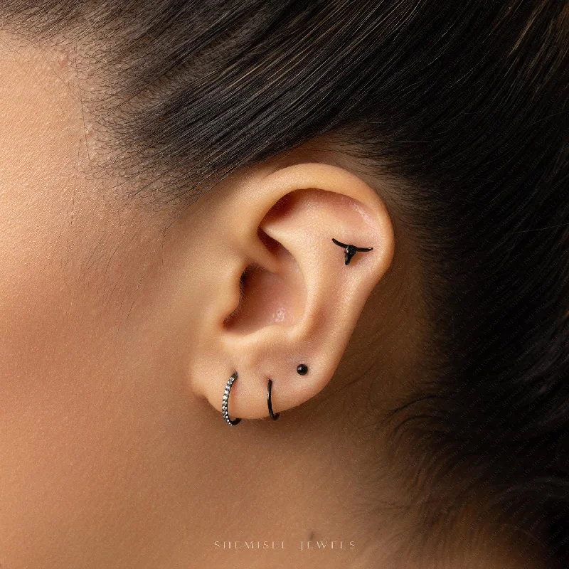 Fashionable Drop Earrings-Tiny Black Ram Skull, Ox Head, Threadless Flat Back Earrings, Gold, Steel, Rose, 20,18,16ga, 5-10mm Unisex, Surgical Steel SHEMISLI SS1029