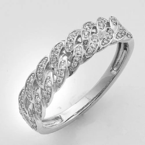 Classic Wedding Band with Diamonds-14KW 0.15CTW DIAMOND DESIGNER MIAMI CUBAN LADIES