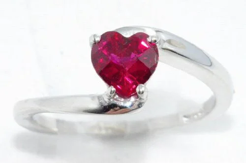 Gold Wedding Band with Rubies-1 Ct Created Ruby Heart Ring .925 Sterling Silver Rhodium Finish