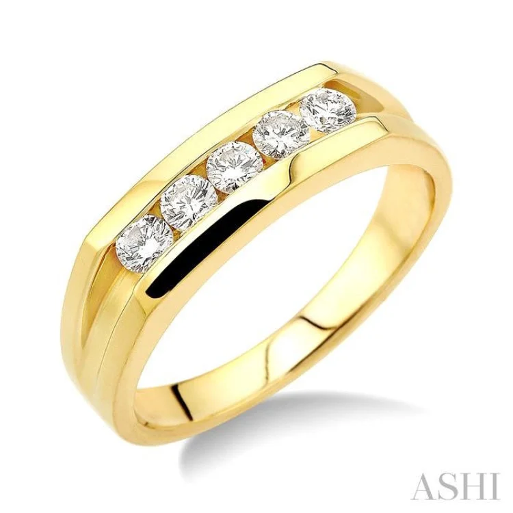 Gold Ring with Citrine-1/2 ctw Channel Set Round Cut Diamonds Men's Ring in 14K Yellow Gold