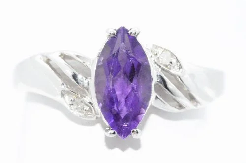 Fashionable Engagement Ring Set-1 Ct Amethyst & Diamond Marquise Ring .925 Sterling Silver Rhodium Finish