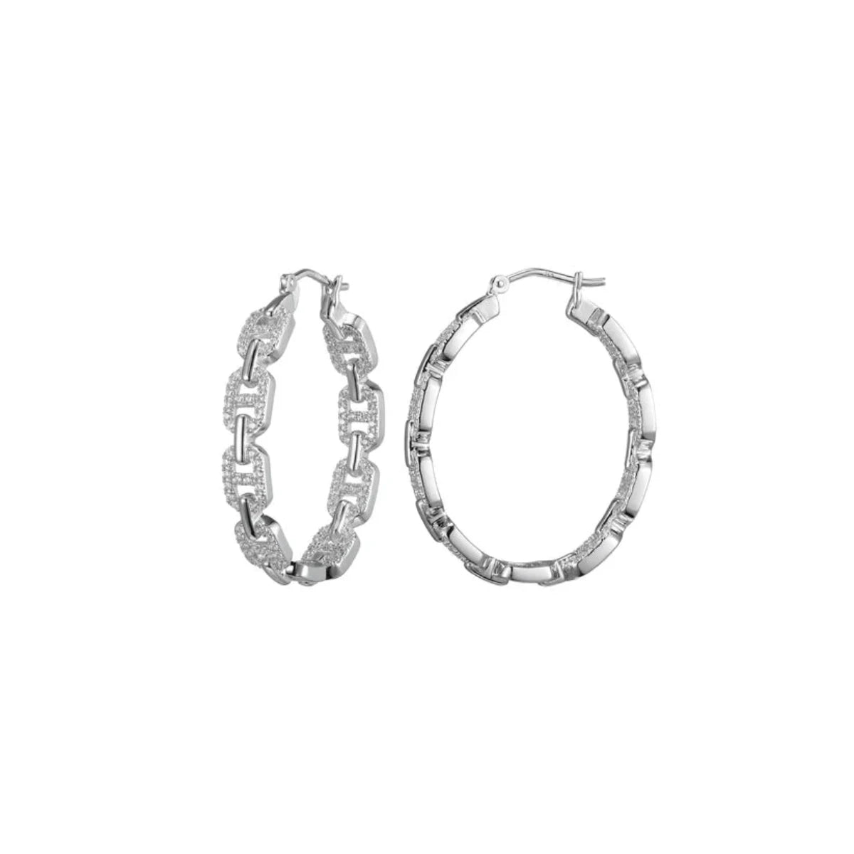 Round Diamond Earrings-SS CZ Oval Link Hoop Earrings