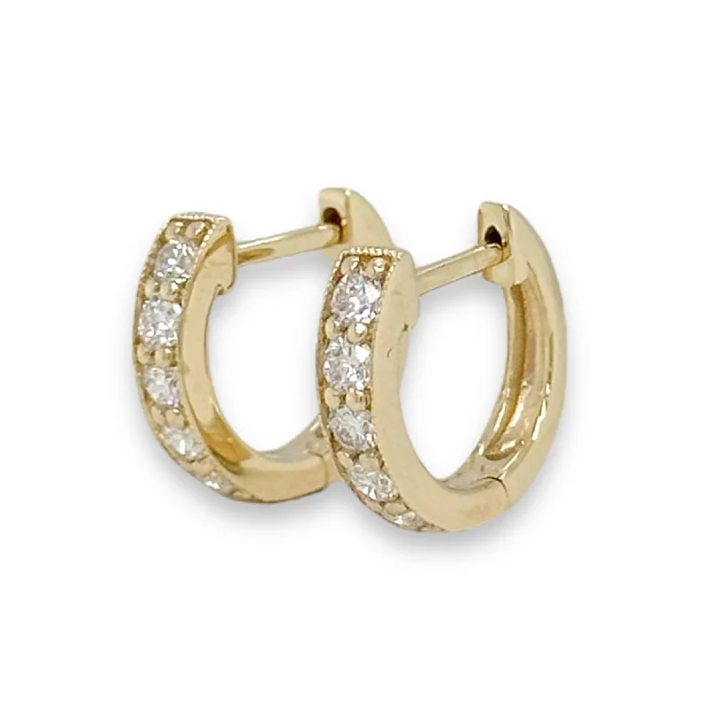 Antique Style Earrings-14K Y Gold 0.35ctw Small Diamond Hoop Earrings