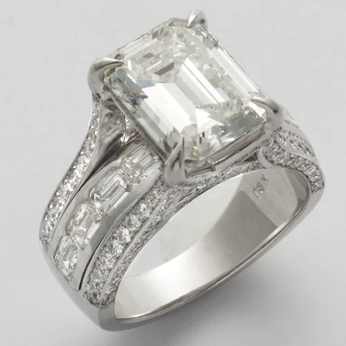 Vintage Engagement Ring with Diamonds-18KW 6.70CTW ROUND & EMERALD CUT DIAMOND BRIDAL