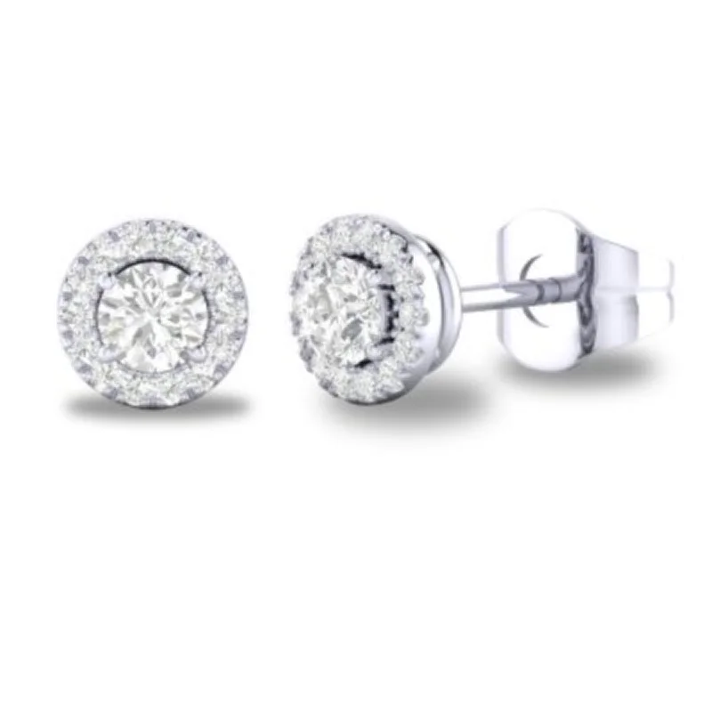 Moon Shaped Earrings-14K W Gold 0.10cttw Diamond 0.30cttw White Sapphire Round Halo Earrings