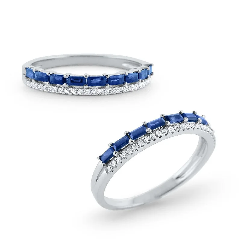 Wedding Band for Bride-Sapphire & Diamond Band Set in 14 Kt. Gold