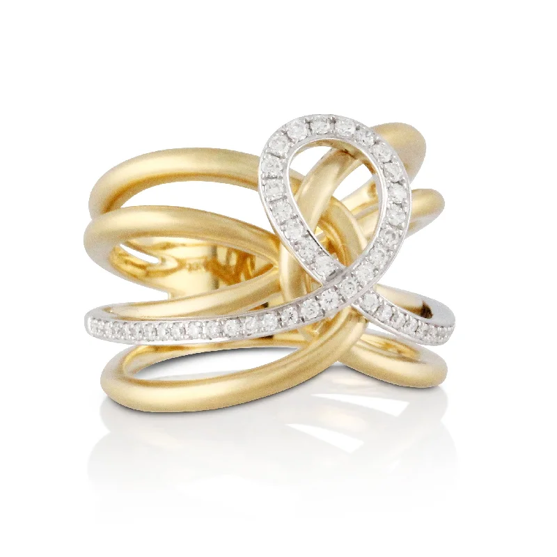 Vintage Engagement Ring-Doves Diamond Fashion Collection 18K White And Yellow Gold Diamond Ring