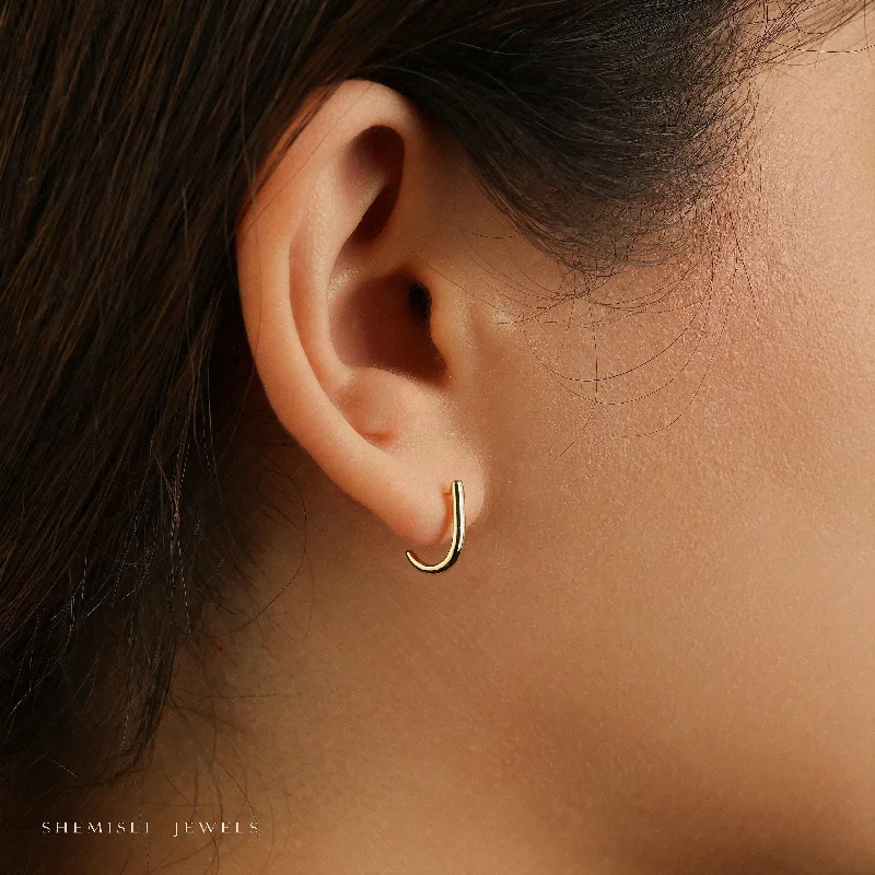 Birthstone Earrings for December-L Shape Small Bar Studs, Hook Hoop Earrings,  Unisex, Gold, Silver - SS052