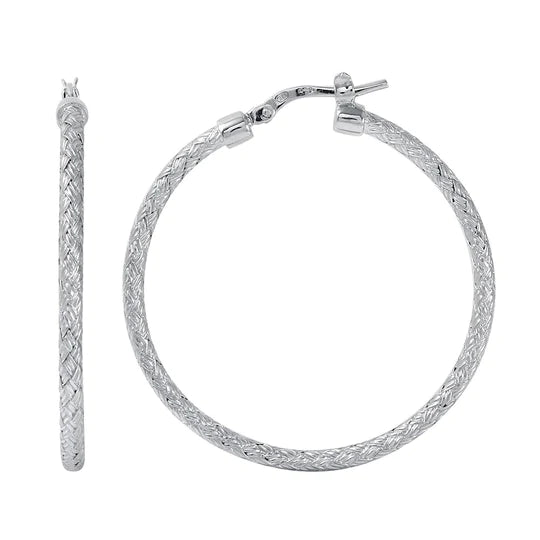 Unique Pearl Earrings-SS 35MM Round Mesh Hoop Earrings