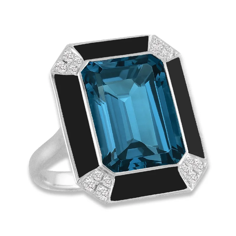 Stylish Engagement Ring-Doves London Blue Collection 18K White Gold Diamond Ring