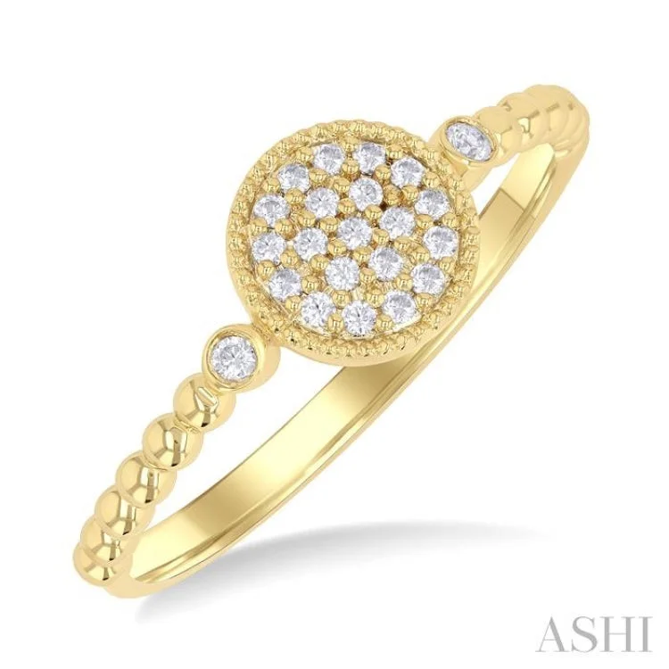 Classic Wedding Ring Set-1/8 ctw Petite Bead Shank Circular Center Round Cut Diamond Fashion Ring in 10K Yellow Gold