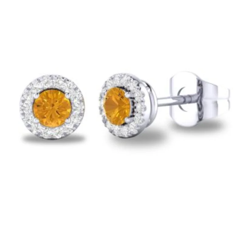 Cute Pearl Earrings-14K W Gold 0.10cttw Diamond 0.30cttw Citrine Round Halo Earrings