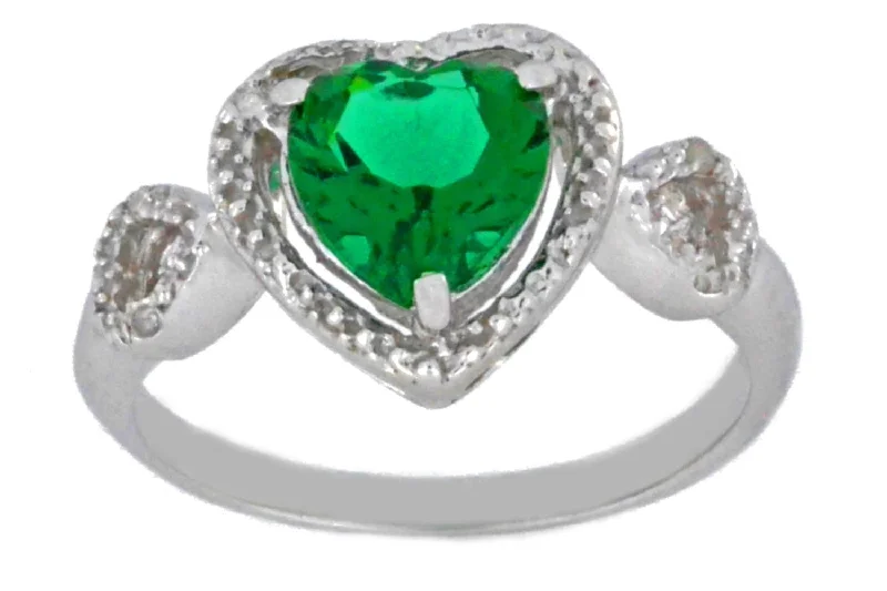 Simple Wedding Band for Men-1.5 Ct Emerald & Diamond Heart Ring .925 Sterling Silver Rhodium Finish