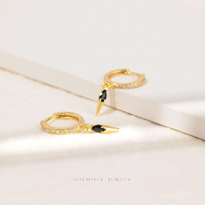 Chic Bridal Earrings-Spike Balck CZ Hoop Earrings, Gold, Silver SHEMISLI SH375