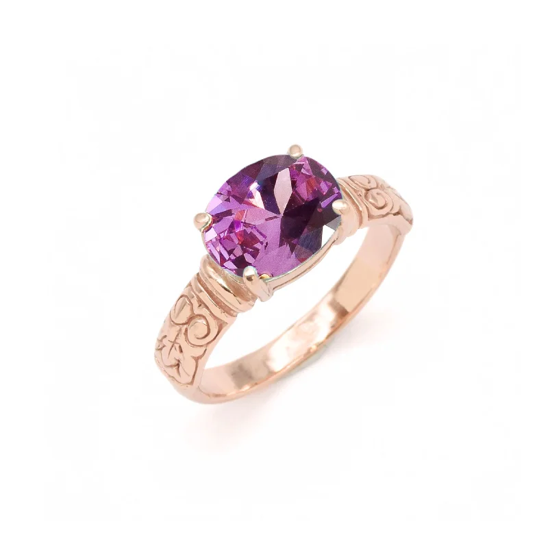 Men's Custom Wedding Ring-Tribal Amethyst Ring - Rose Gold Amethyst Ring - Purple Horizontal Ring