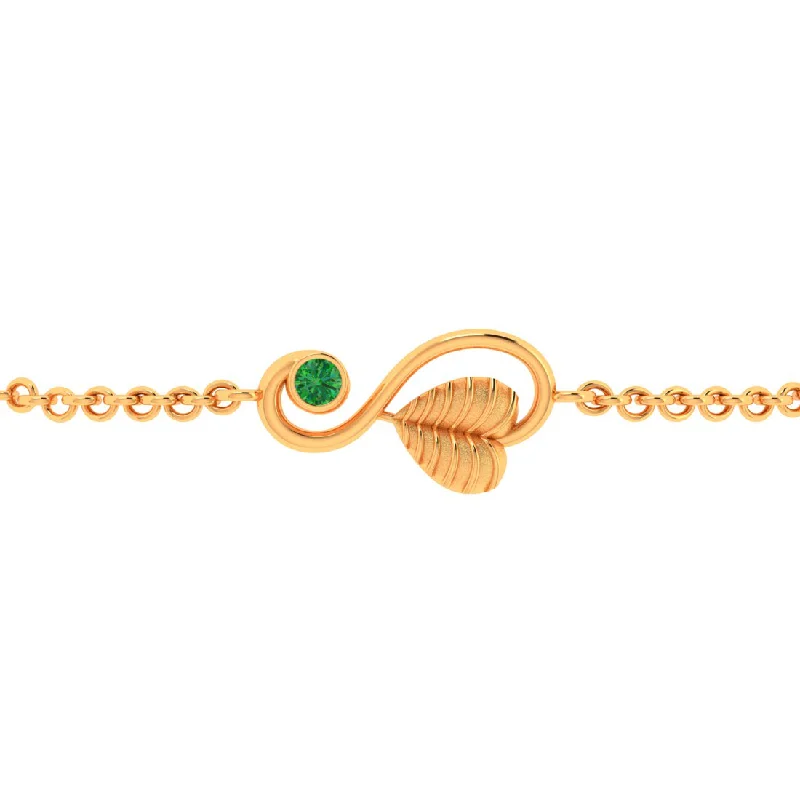 Adjustable Bracelet for Women-14k Gold Bracelet Leafy Kalka Style With Green Stone