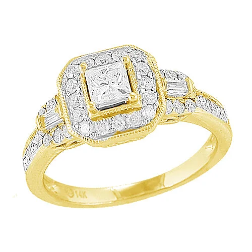 Luxury Gold Wedding Ring-14KY 1.00CTW DIAMOND FANCY RING [0.33CT PC CTR]