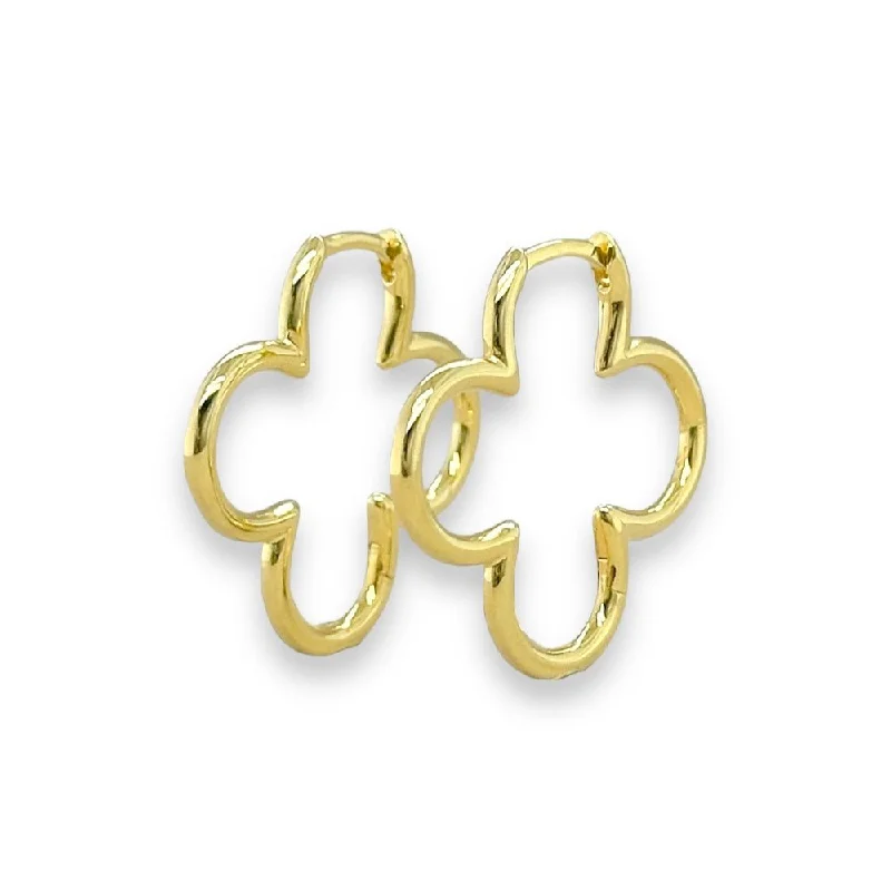 Trendy Earrings for Girls-YGP Sterling 18mm Clover Shape Hoop Earrings