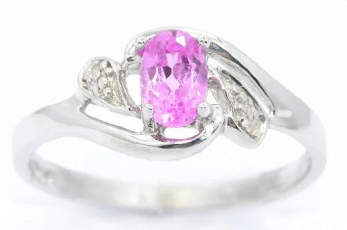 Gold Ring with Amethyst-0.50 Ct Pink Sapphire & Diamond Oval Ring .925 Sterling Silver Rhodium Finish