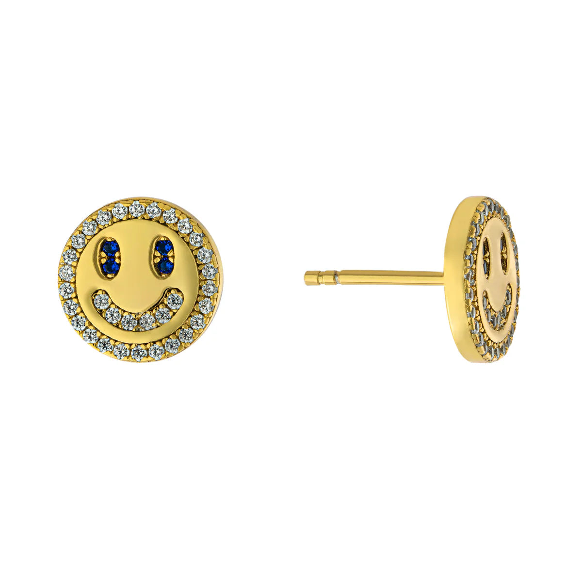 Cute Pearl Earrings-YGP SS CZ Happy Face Stud Earrings