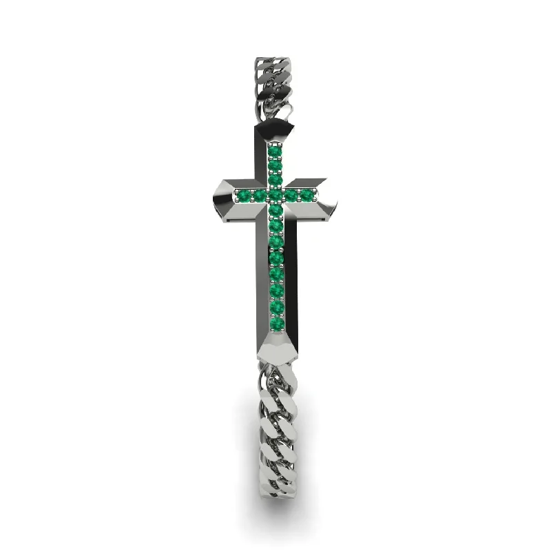 Diamond Bracelet for Women-Emerald Cross Men Chain Bracelet - Nicholas No. 6