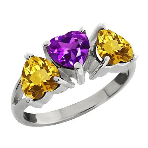 Gold Ring with Rubies-3 Ct Amethyst & Citrine Heart Ring .925 Sterling Silver Rhodium Finish