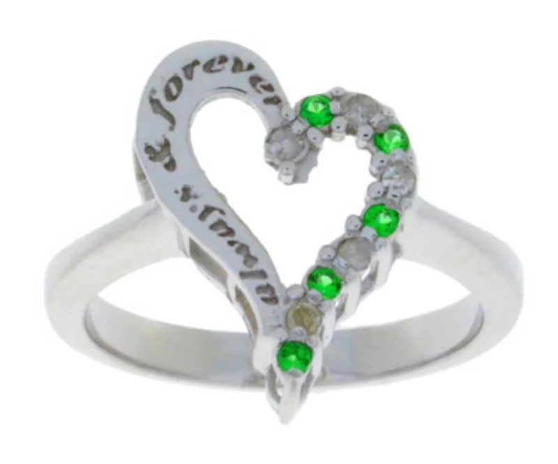 Men's Engagement Ring-Emerald & Diamond 'Always & Forever' Engraved Heart Ring .925 Sterling Silver