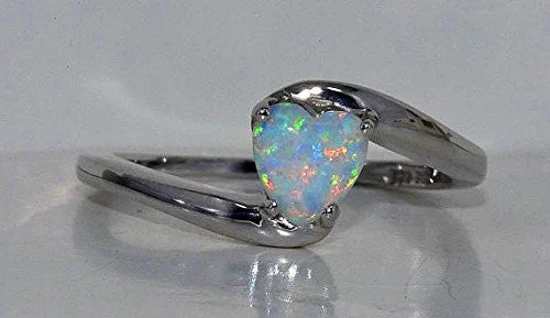 Custom Rose Gold Ring-6mm Opal Heart Ring .925 Sterling Silver Rhodium Finish